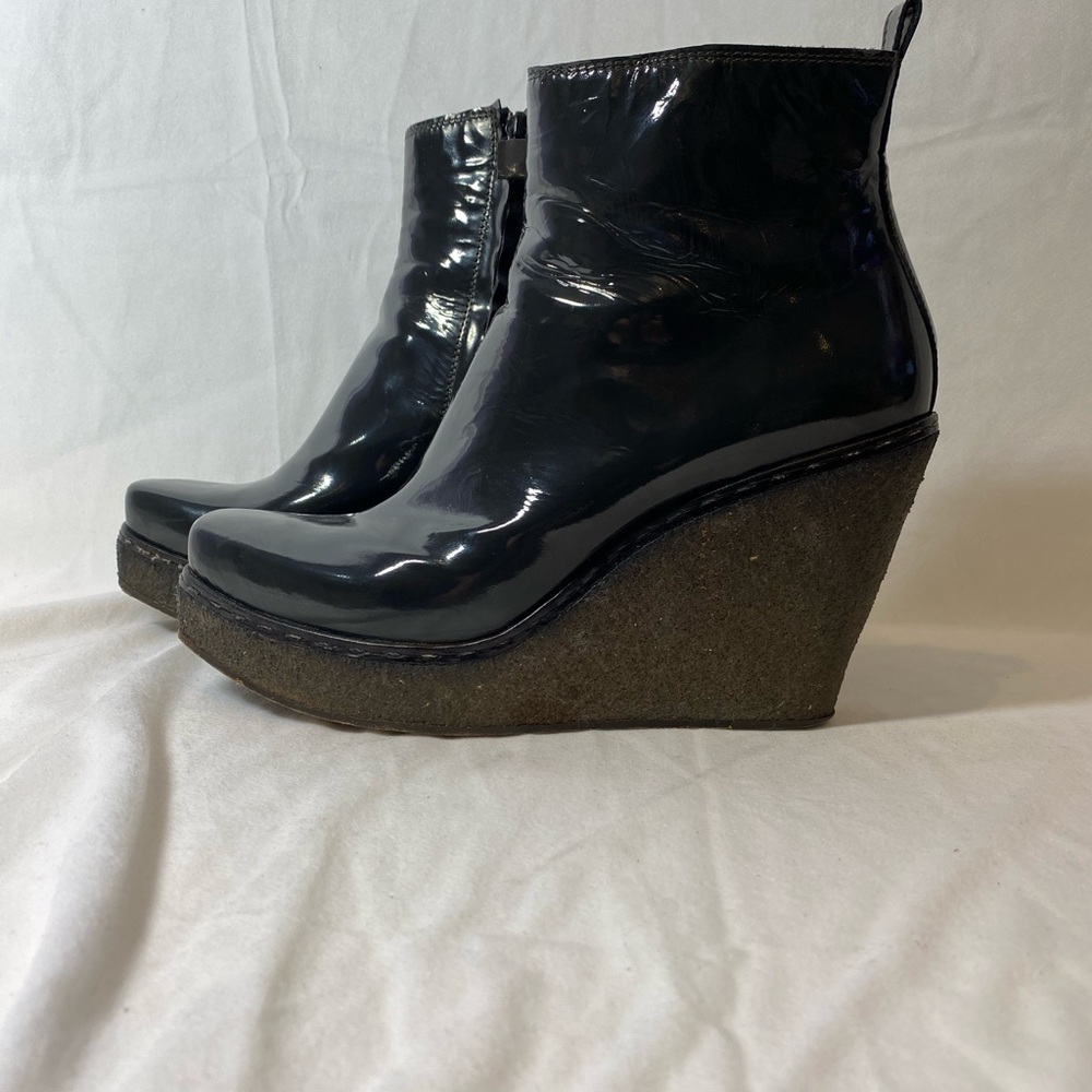 Costume National Gray Patent Leather Wedge Ankle Boots